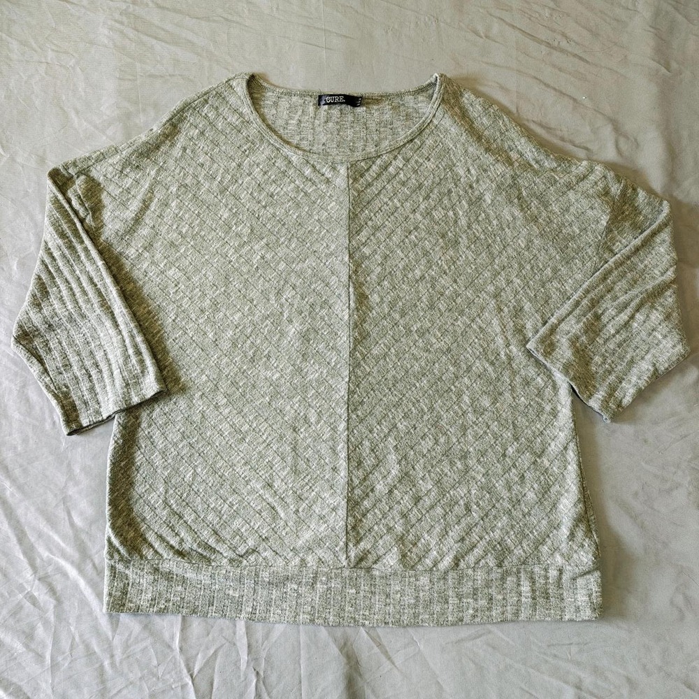 Cure Sage Green Chevron Ribbed Knit Top Mens 2XL Soft Stretch Sweater Q3-3481
